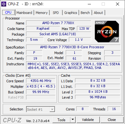 screenshot of CPU-Z validation for Dump [xrn2xk] - Submitted by  DESKTOP-973HUJF  - 2026-07-24 15:02:41