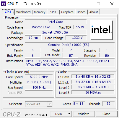 screenshot of CPU-Z validation for Dump [xrrz0n] - Submitted by  Anonymous  - 2025-10-19 08:59:43