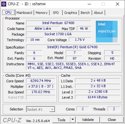 screenshot of CPU-Z validation for Dump [xshsmw] - Submitted by  tomekmak  - 2025-06-28 21:50:30