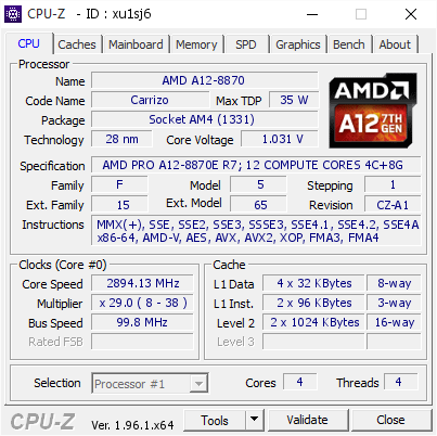screenshot of CPU-Z validation for Dump [xu1sj6] - Submitted by  Anonymous  - 2021-09-23 14:47:01