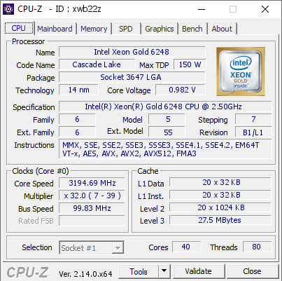 screenshot of CPU-Z validation for Dump [xwb22z] - Submitted by  Anonymous  - 2025-03-09 23:21:49
