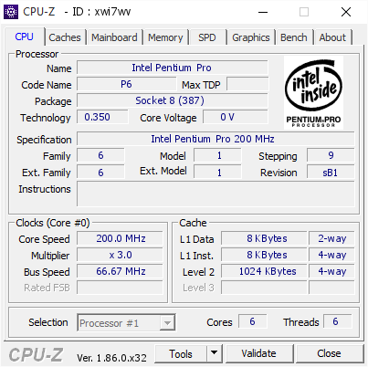 Intel Pentium Pro @ 200 MHz - CPU-Z VALIDATOR