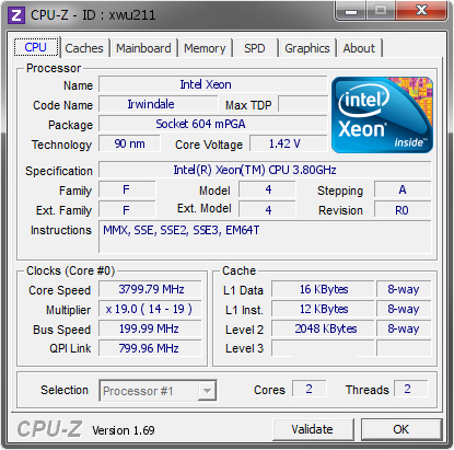 screenshot of CPU-Z validation for Dump [xwu211] - Submitted by  DUALXEON_X86  - 2014-06-30 00:06:10