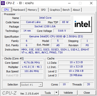screenshot of CPU-Z validation for Dump [xzeyhy] - Submitted by  Anonymous  - 2025-07-06 09:44:24