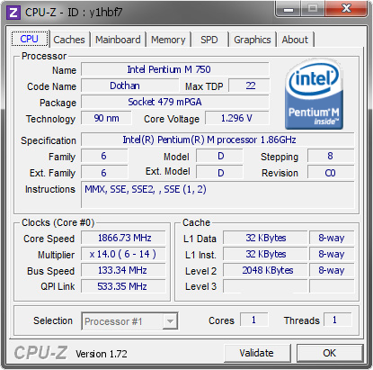 Intel Pentium M 750 1866.73 MHz -