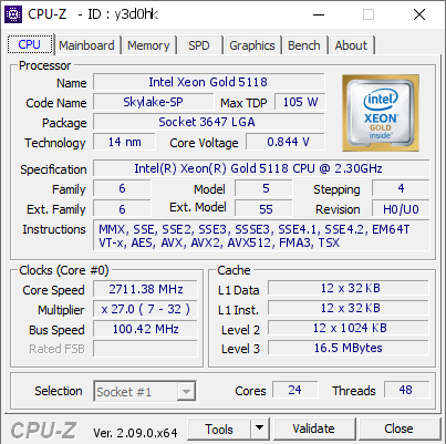 screenshot of CPU-Z validation for Dump [y3d0hk] - Submitted by  SHAWNDC01  - 2024-01-30 19:52:00
