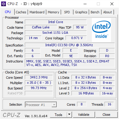 screenshot of CPU-Z validation for Dump [y4pzp9] - Submitted by  LAVENDER-PC  - 2020-02-09 03:45:15