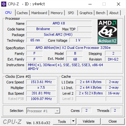 screenshot of CPU-Z validation for Dump [y4w4ct] - Submitted by  HN0116  - 2020-09-24 19:35:06