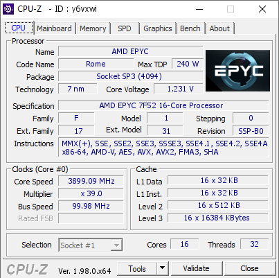 screenshot of CPU-Z validation for Dump [y6vxwi] - Submitted by  Anonymous  - 2021-10-27 22:06:09