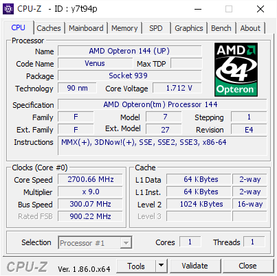 screenshot of CPU-Z validation for Dump [y7t94p] - Submitted by  old-retro-hw  - 2018-09-20 02:03:55