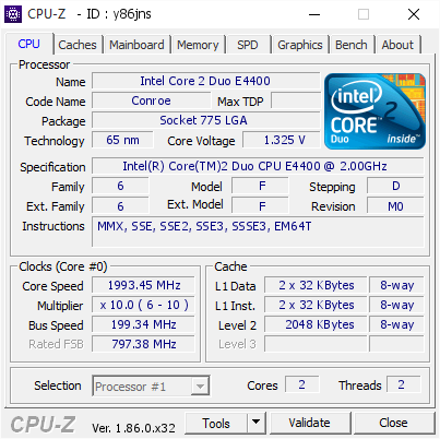 Intel Core 2 Duo E4400 @ 1993.45 MHz - CPU-Z VALIDATOR