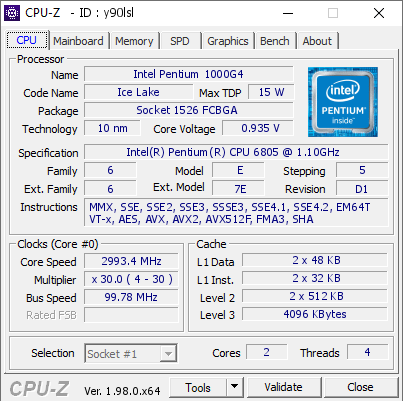 screenshot of CPU-Z validation for Dump [y90lsl] - Submitted by  LAPTOP-TGL10E58  - 2021-11-28 13:50:39