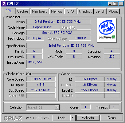 screenshot of CPU-Z validation for Dump [y9wvia] - Submitted by  Memory215  - 2021-09-28 18:13:18