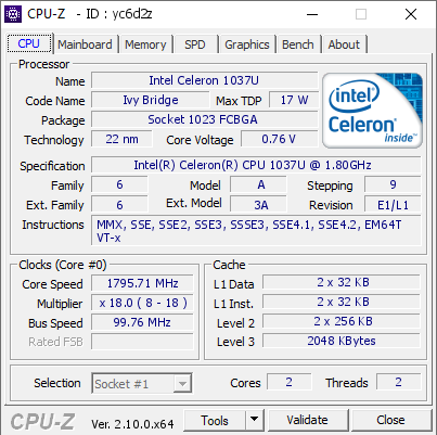 screenshot of CPU-Z validation for Dump [yc6d2z] - Submitted by  Anonymous  - 2024-07-19 18:59:58