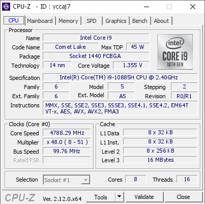 screenshot of CPU-Z validation for Dump [yccaj7] - Submitted by  DESKTOP-HOH7CDS  - 2025-01-08 03:03:13