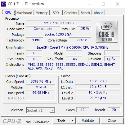 screenshot of CPU-Z validation for Dump [ydxluw] - Submitted by  Anonymous  - 2023-03-18 23:09:07