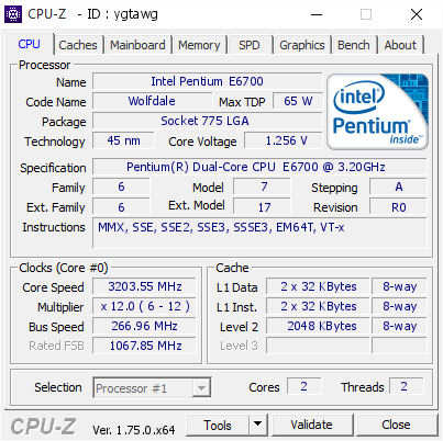 Pekkadillo plannen Thespian Intel Pentium E6700 @ 3203.55 MHz - CPU-Z VALIDATOR