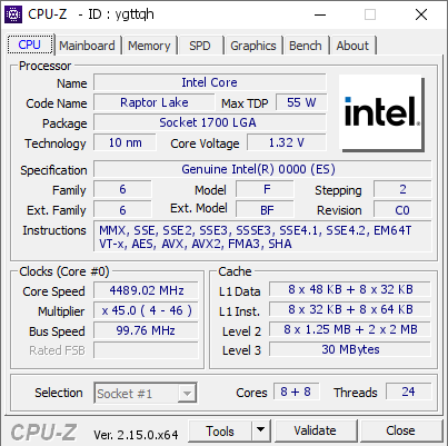 screenshot of CPU-Z validation for Dump [ygttqh] - Submitted by  ERYING  - 2025-05-23 03:59:52