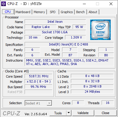 screenshot of CPU-Z validation for Dump [yh515v] - Submitted by  WIN-S8ER296BF52  - 2025-05-12 13:08:43