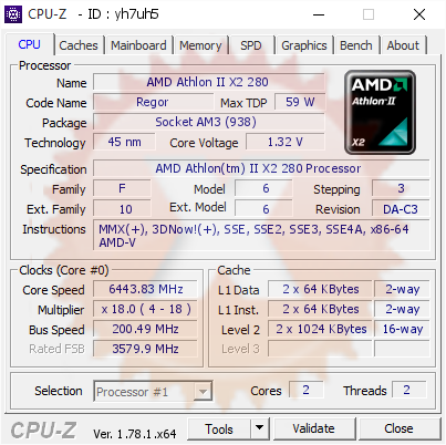 Amd Athlon Ii X2 280 6443 83 Mhz Cpu Z Validator