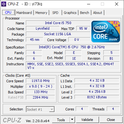 screenshot of CPU-Z validation for Dump [yi73iq] - Submitted by  DESKTOP-PDSFVG0  - 2026-05-23 00:27:35