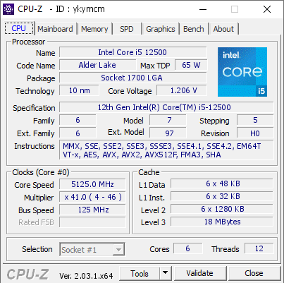 screenshot of CPU-Z validation for Dump [ykymcm] - Submitted by  DESKTOP-9U41R2Q  - 2023-02-21 15:58:17