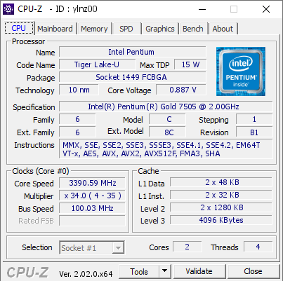 screenshot of CPU-Z validation for Dump [ylnz00] - Submitted by  DESKTOP-T551O1N  - 2022-09-23 07:08:27