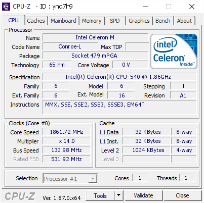 Intel Celeron M 1861 72 Mhz Cpu Z Validator