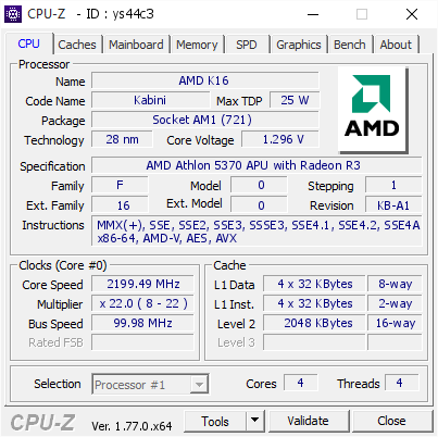 screenshot of CPU-Z validation for Dump [ys44c3] - Submitted by  Anonymous  - 2016-08-20 10:48:08