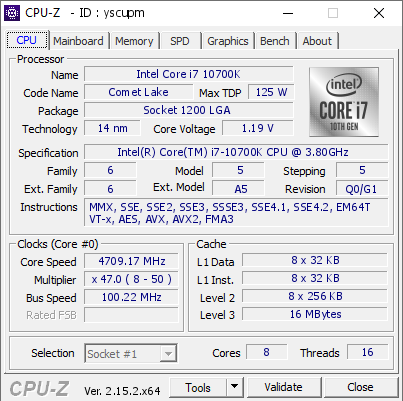 screenshot of CPU-Z validation for Dump [yscupm] - Submitted by  Anonymous  - 2025-07-05 14:08:13
