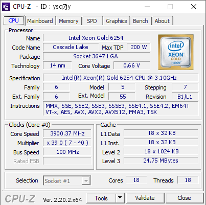 screenshot of CPU-Z validation for Dump [ysq7jy] - Submitted by  Anonymous  - 2026-07-07 22:02:56