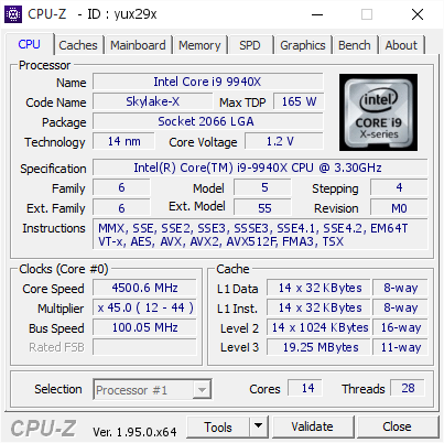 screenshot of CPU-Z validation for Dump [yux29x] - Submitted by  TUFX299  - 2021-02-03 20:09:41
