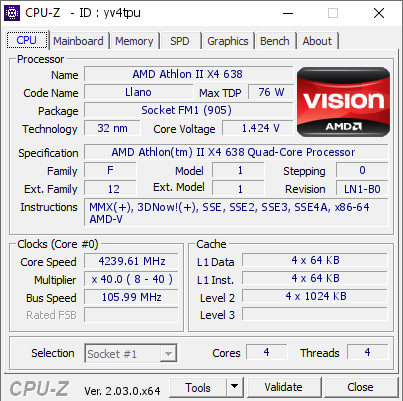 screenshot of CPU-Z validation for Dump [yv4tpu] - Submitted by  Anonymous  - 2022-11-13 17:26:43