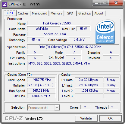 screenshot of CPU-Z validation for Dump [yvahnl] - Submitted by  Aleslammer  - 2014-09-28 20:09:04
