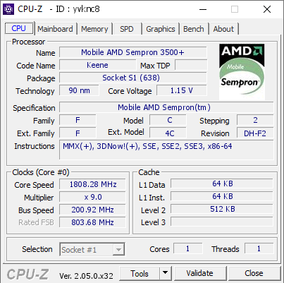 screenshot of CPU-Z validation for Dump [yvknc8] - Submitted by  SUPERNERD-LAPTO  - 2023-03-09 21:32:55