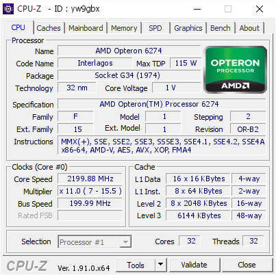 screenshot of CPU-Z validation for Dump [yw9gbx] - Submitted by  Anonymous  - 2020-01-04 02:21:37