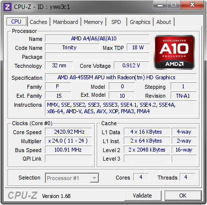 screenshot of CPU-Z validation for Dump [ywe3c1] - Submitted by  GRAVITRON-PC  - 2014-02-08 11:02:16