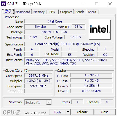 screenshot of CPU-Z validation for Dump [yx20dv] - Submitted by  STELSDRON  - 2025-06-14 08:58:44