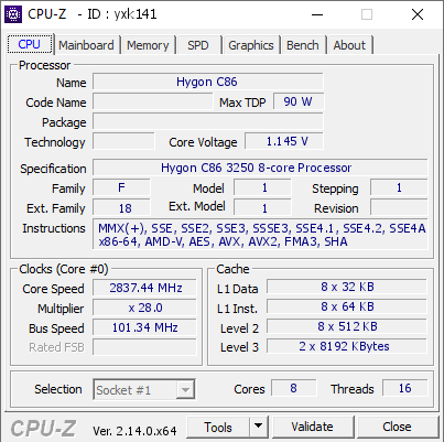 screenshot of CPU-Z validation for Dump [yxk141] - Submitted by  Stu30  - 2025-06-16 05:46:51