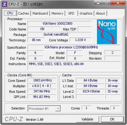 screenshot of CPU-Z validation for Dump [yy81jm] - Submitted by  kotori  - 2014-06-20 14:06:23