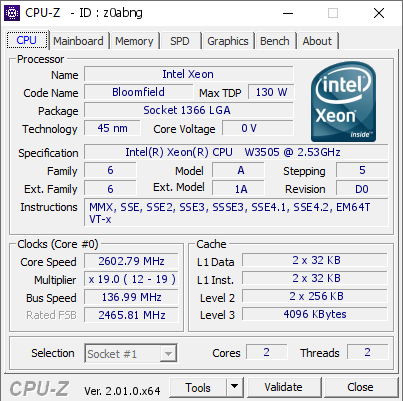 screenshot of CPU-Z validation for Dump [z0abng] - Submitted by  IRTAZA  - 2022-07-23 20:07:04