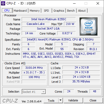 screenshot of CPU-Z validation for Dump [z0jtd5] - Submitted by  Anonymous  - 2024-01-31 21:17:25