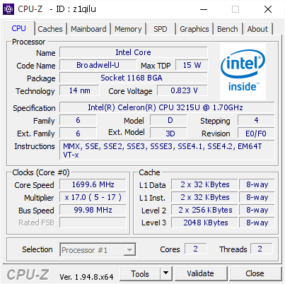 screenshot of CPU-Z validation for Dump [z1qilu] - Submitted by  DESKTOP-HJLAB83  - 2020-12-14 14:59:39