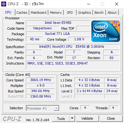 Intel Xeon E5450 3060 19 Mhz Cpu Z Validator