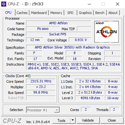 screenshot of CPU-Z validation for Dump [z5n3i3] - Submitted by  LAPTOP-26HFB9K0  - 2020-11-22 16:57:23