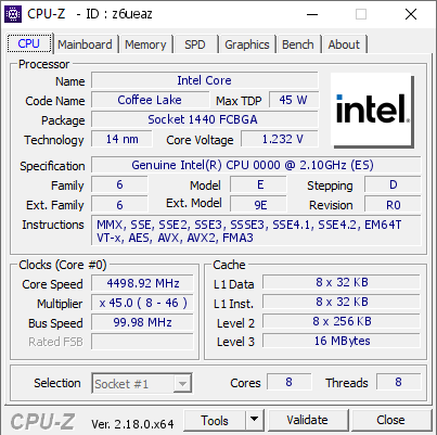 screenshot of CPU-Z validation for Dump [z6ueaz] - Submitted by  Anonymous  - 2026-08-09 05:08:42