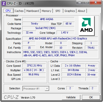 AMD A4/A6 @ 3792.31 MHz - CPU-Z VALIDATOR