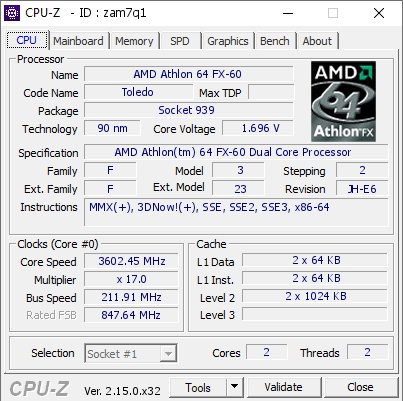 screenshot of CPU-Z validation for Dump [zam7q1] - Submitted by  phobosq  - 2026-08-29 01:16:43