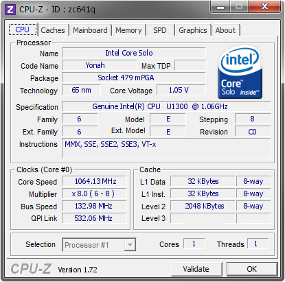 screenshot of CPU-Z validation for Dump [zc641q] - Submitted by  2014-1001-1748  - 2015-03-01 11:03:01