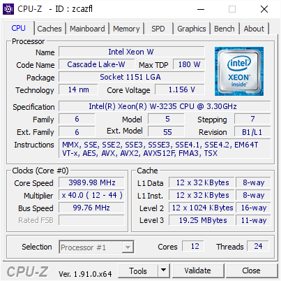 screenshot of CPU-Z validation for Dump [zcazfl] - Submitted by  DESKTOP-220A88C  - 2020-01-02 07:11:05